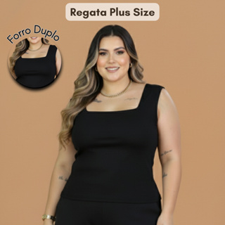 Blusa Regata Feminina Plus Size Decote Quadrado Forrada Elegante em Oferta na Shopee