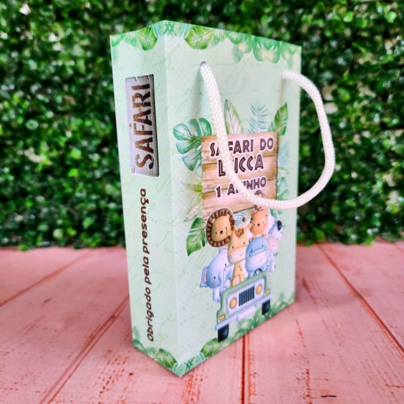 Sacolinha Surpresa Personalizada lembrancinha de Aniversário Safari Baby Festa Infantil