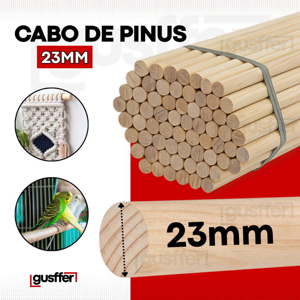 Kit 10 Cabo de Madeira Pinus 23mm Bastão Banner Poleiro Bandeira Vassoura Artesanatos Sem Rosca