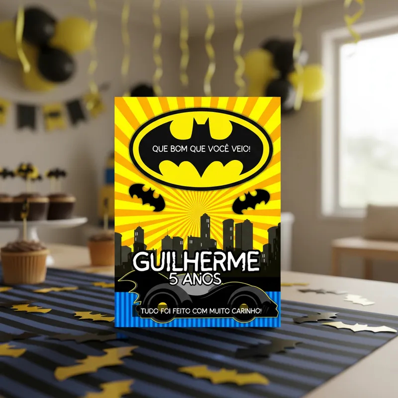 Batman - Aniversário  - aesthetic - Plaquinha de Mesa Personalizada para Festa Infantil Instagramável -  Decoração