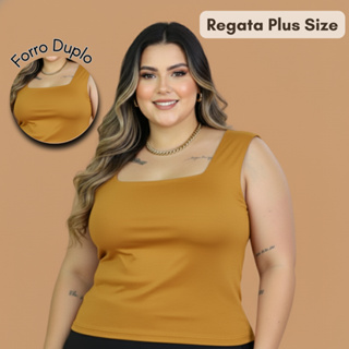 Blusa Regata Feminina Plus Size Alça Larga Decote Quadrado Forrada Elegante em Oferta na Shopee