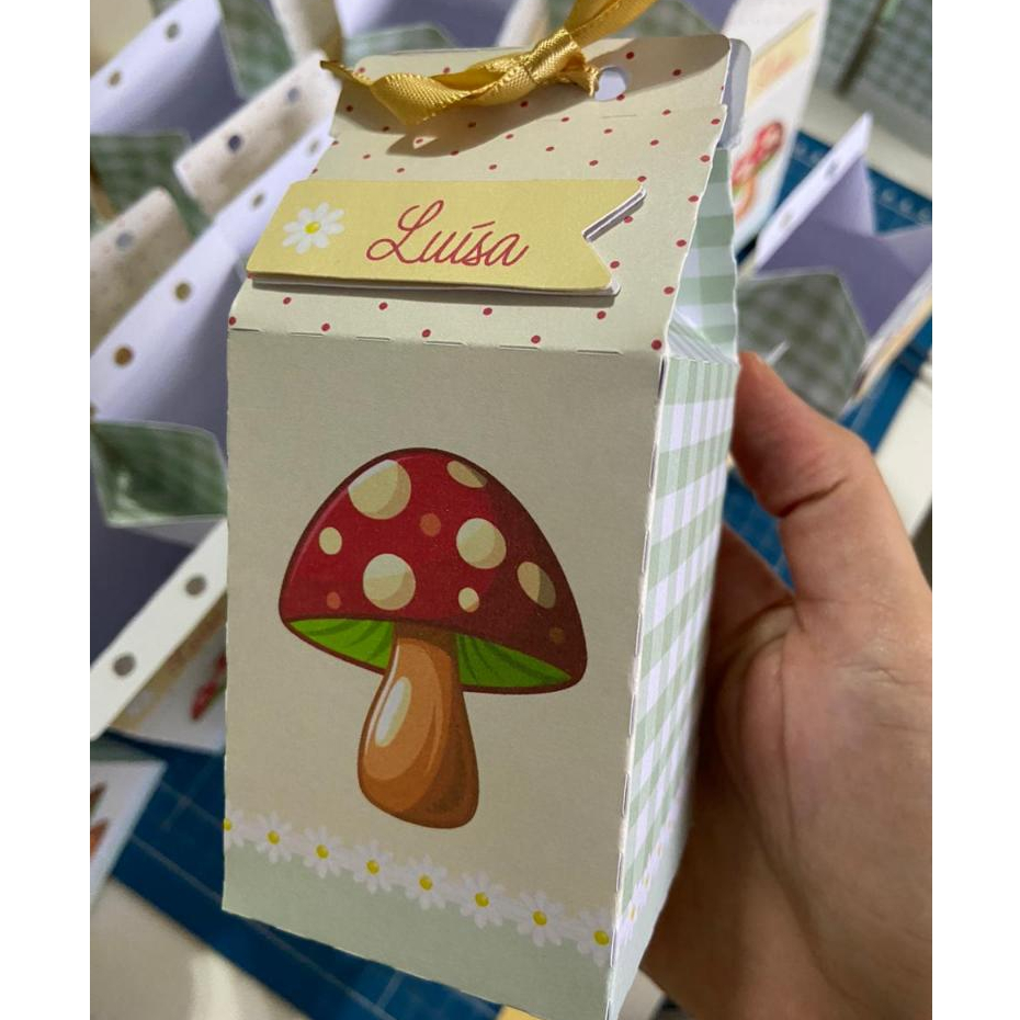 Caixa Milk lembrancinha personalizada Bosque Encantado cogumelo FAZEMOS QUALQUE TEMA aniversário