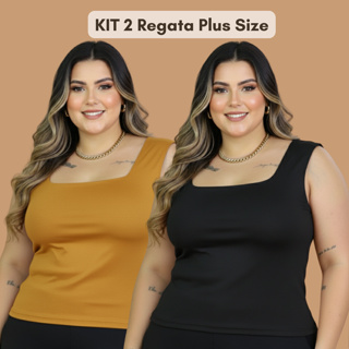 KIT 2 Blusa Regata Feminina Plus Size Decote Quadrada Elegante Forrada em Oferta na Shopee