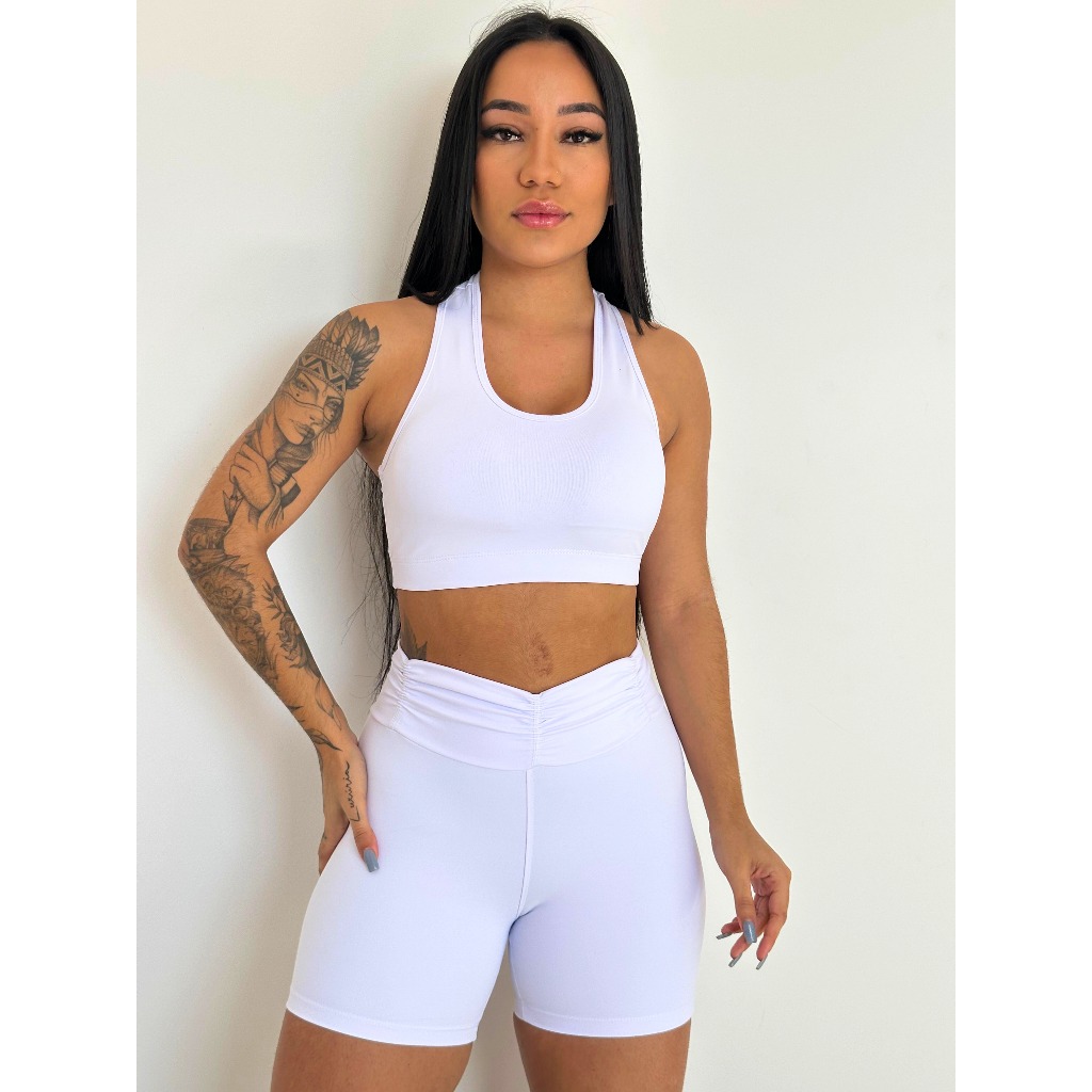 Top Fitness Suplex Poliamida Costa Nadador Bojo Removível em Oferta na Shopee