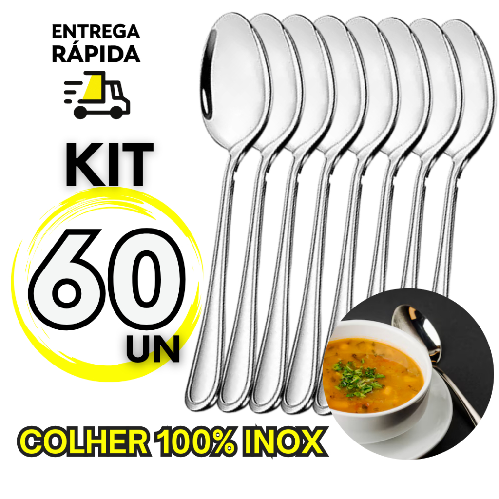 Jogo de 60 Colher de Mesa Para Sopas Caldos Caldinhos Comida Almoço Sobremesa Jantar Buffet Cozinha