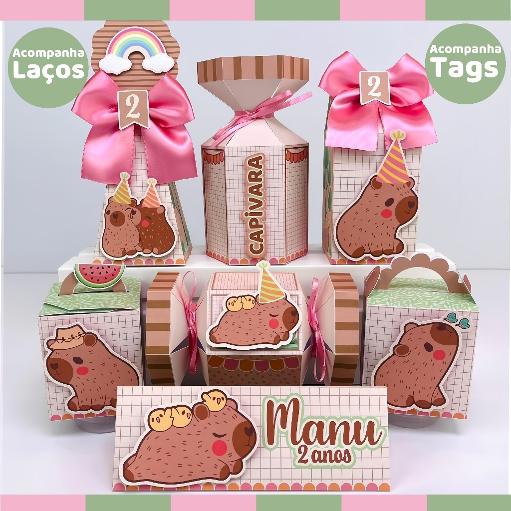 Kit Festa Capivara Menina Lembrancinha Personalizada Caixinhas Personalizadas Lembrancinhas de Aniversário