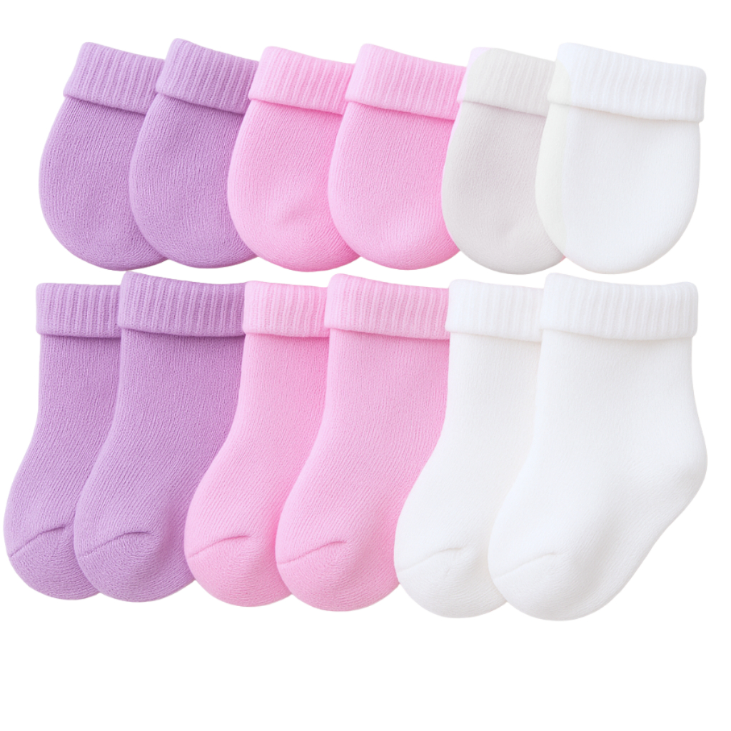 Kit 3 Pares de Meias  + 3 Pares de Luvas Maternidade RN Recém Nascido Bebê Enxoval Saída Maternidade em Oferta na Shopee