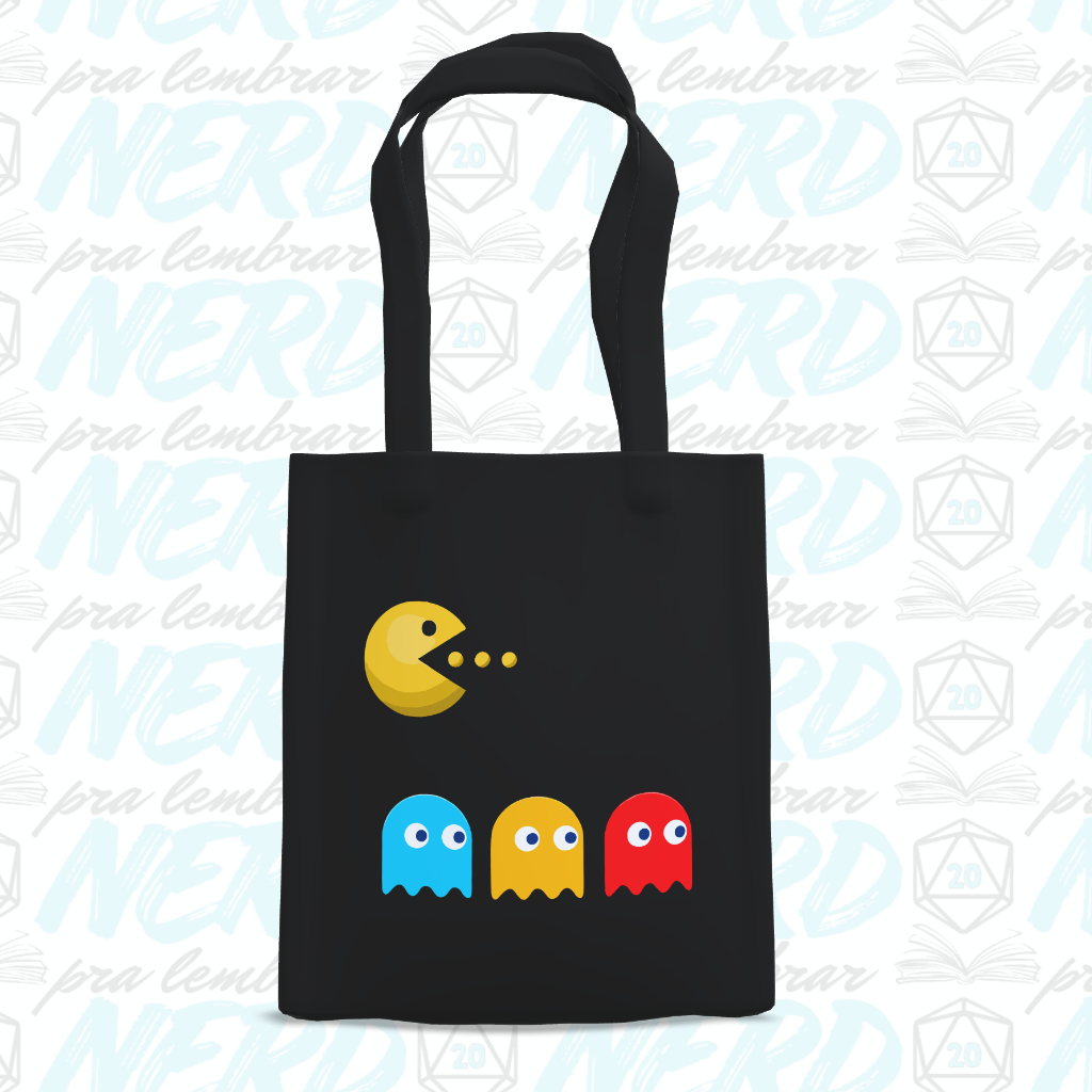 Eco Bag Preta em Brim Acetinado – Pac-Man | Nerd Pra Lembrar