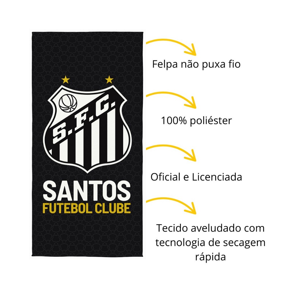 Toalha do Santos Oficial e Aveludada 70x140 cm Lepper – Ideal para banho praia e piscina
