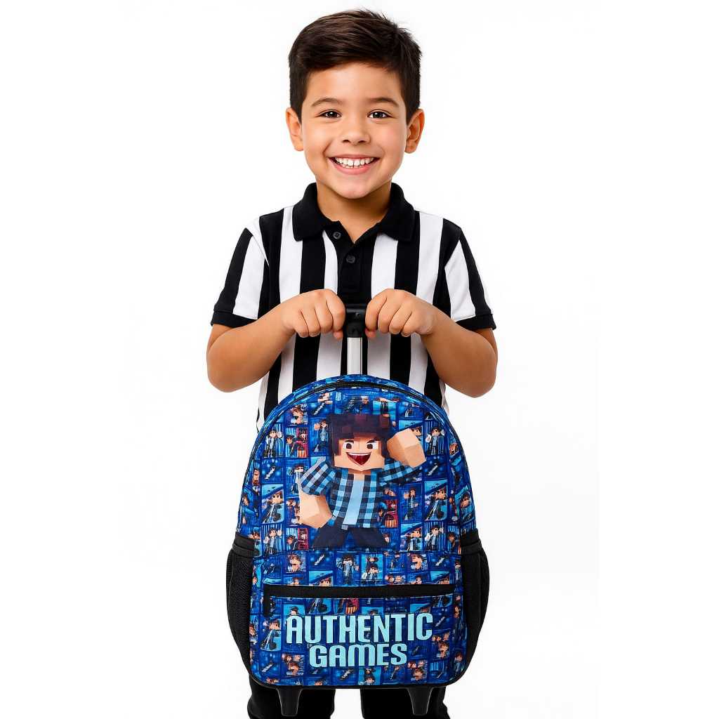 Kit Mochila Rodinha Authentic Games Lancheira Térmica Estojo