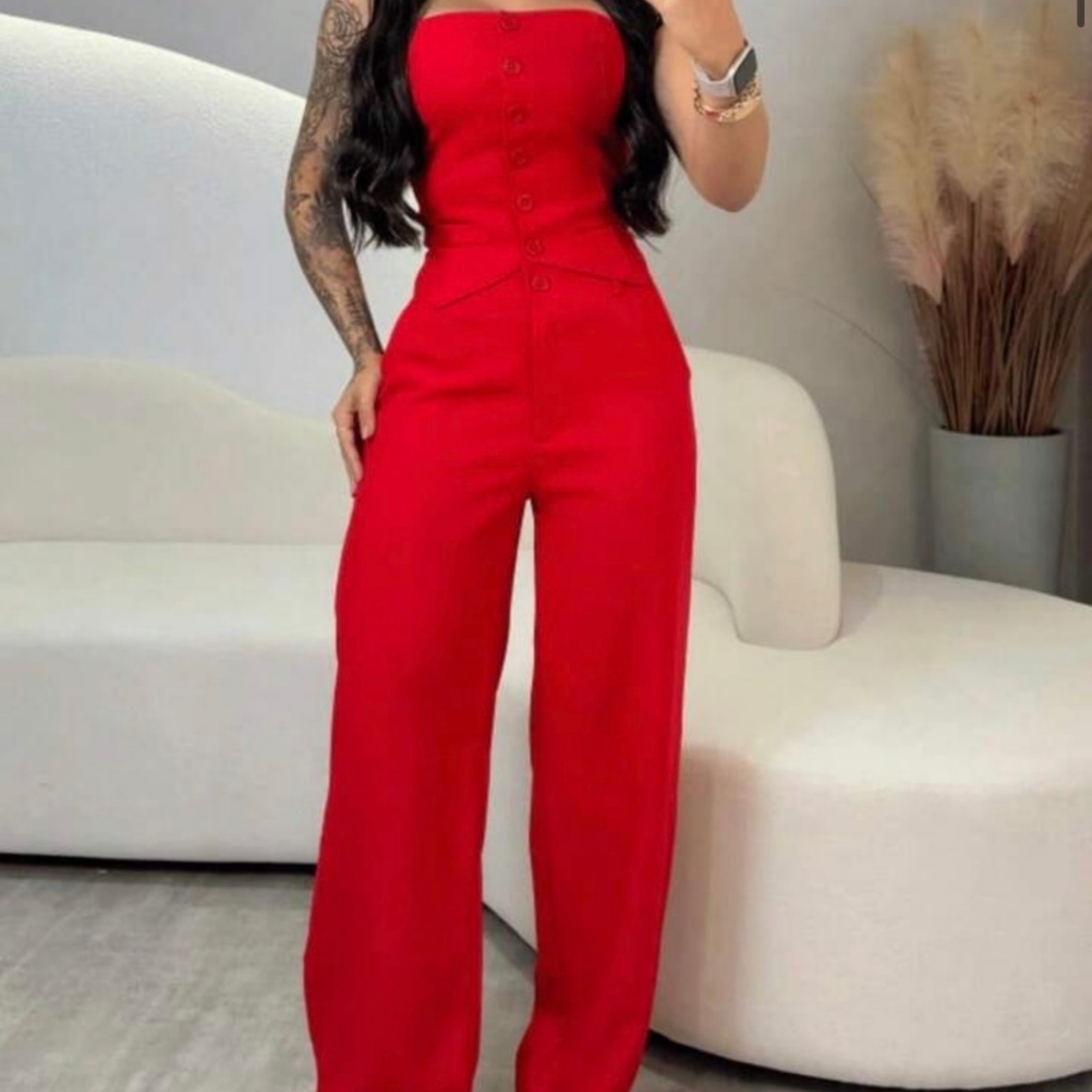 Conjunto Feminino Elegante Tomara Que Caia Com Calça Pantalona Alfaiataria Social