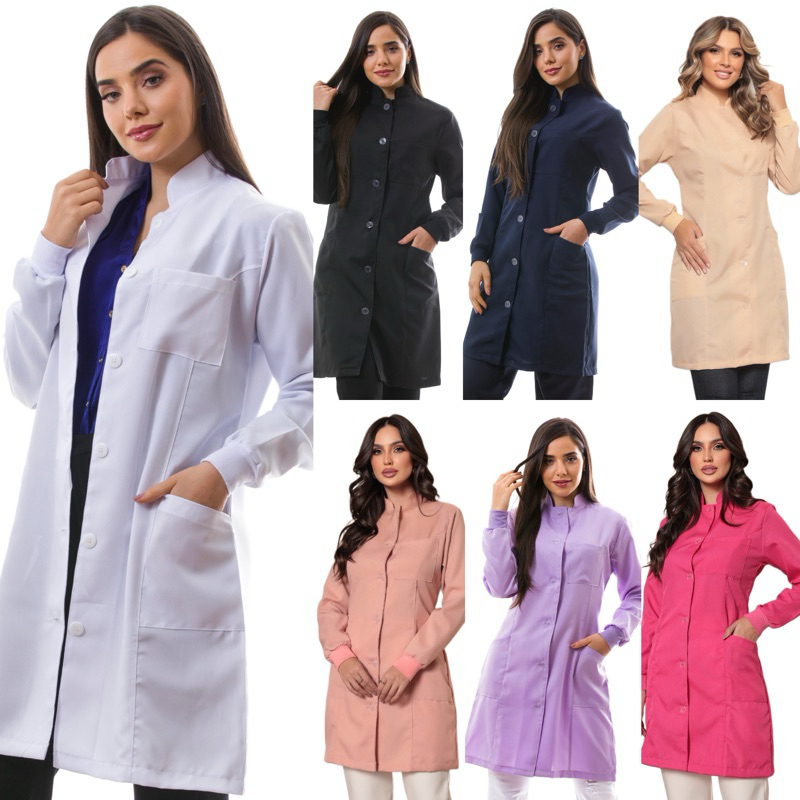 Jaleco Feminino Gola Padre c/ Punhos Diversas Cores Capri Gardenia Uniformes em Oferta na Shopee