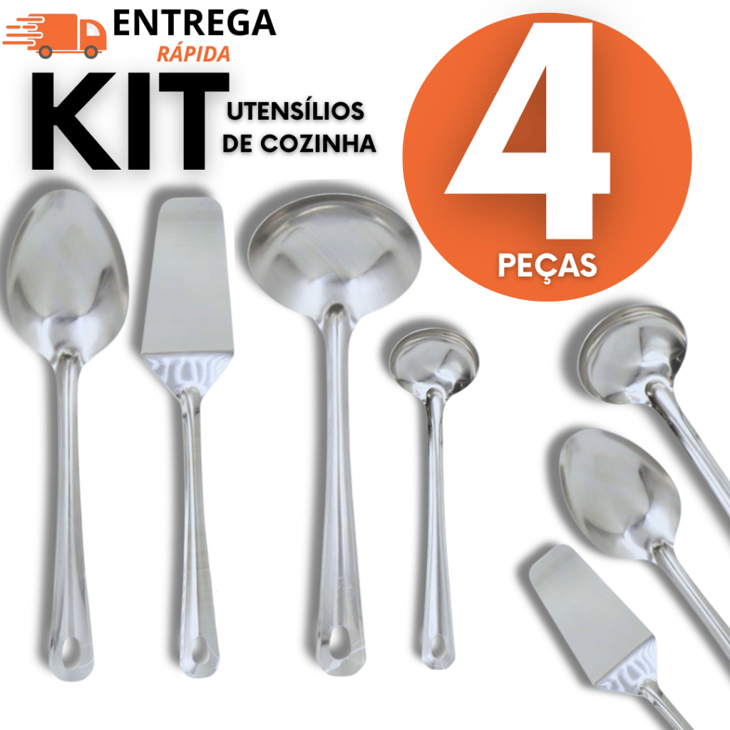 KIT  04 Utensílios de Cozinha - Colher de Arroz Concha Feijão Mini Concha Caldo Variáveis Utilidades Espátula de Bolo