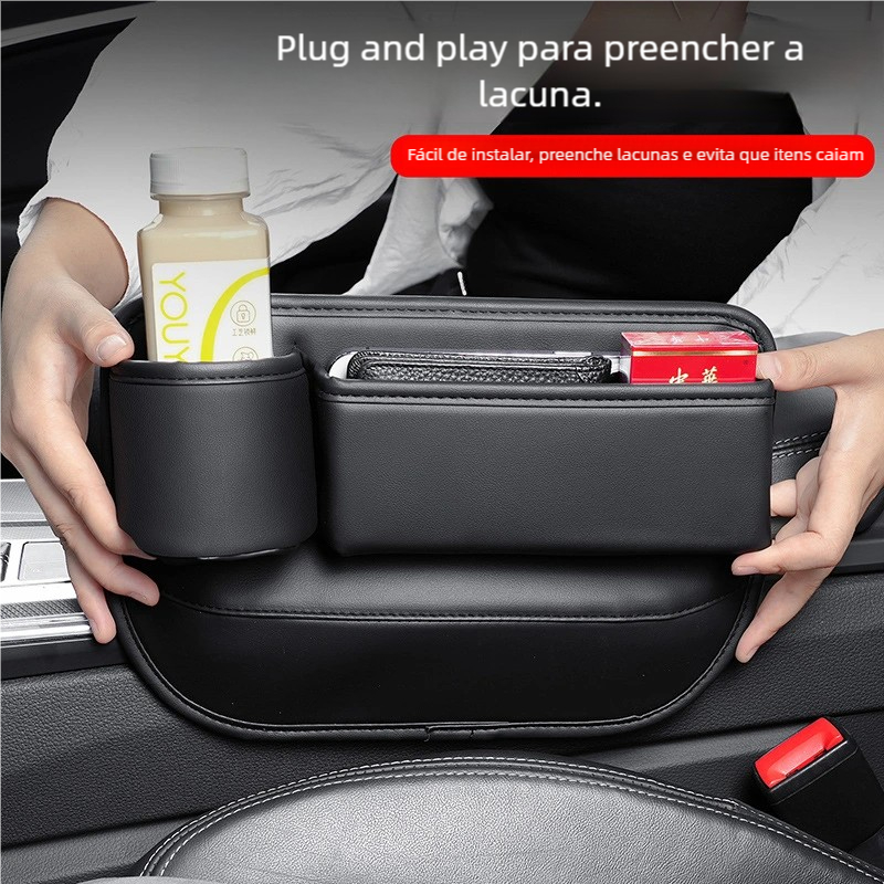 Organizador De Couro Para Assento De Carro , Console Multifuncional , Caixa De Armazenamento Lateral Com Suporte Copo