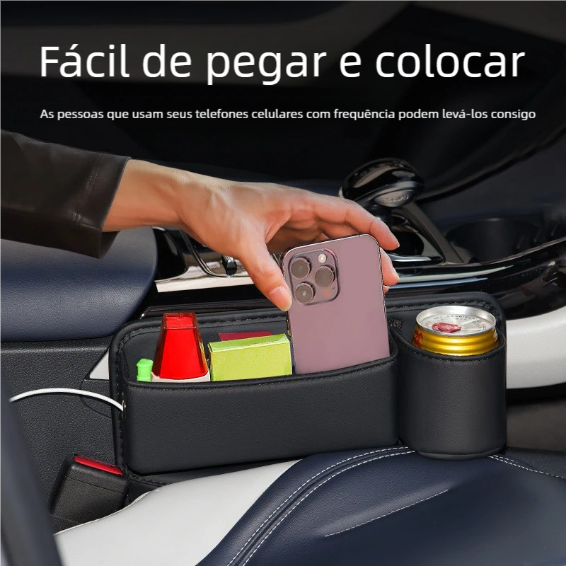 Organizador Lateral de Carro de Couro Assento com Suporte Copo Console Multifuncional