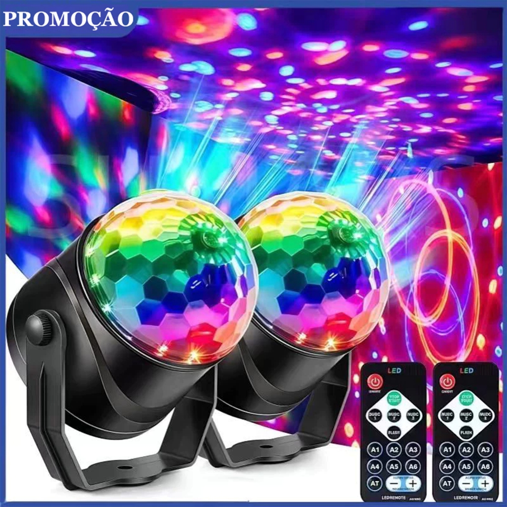 Globo LED RGB Ativado por Som Controle Remoto Luzes de Festa Discoteca Balada Bar Eventos ...
