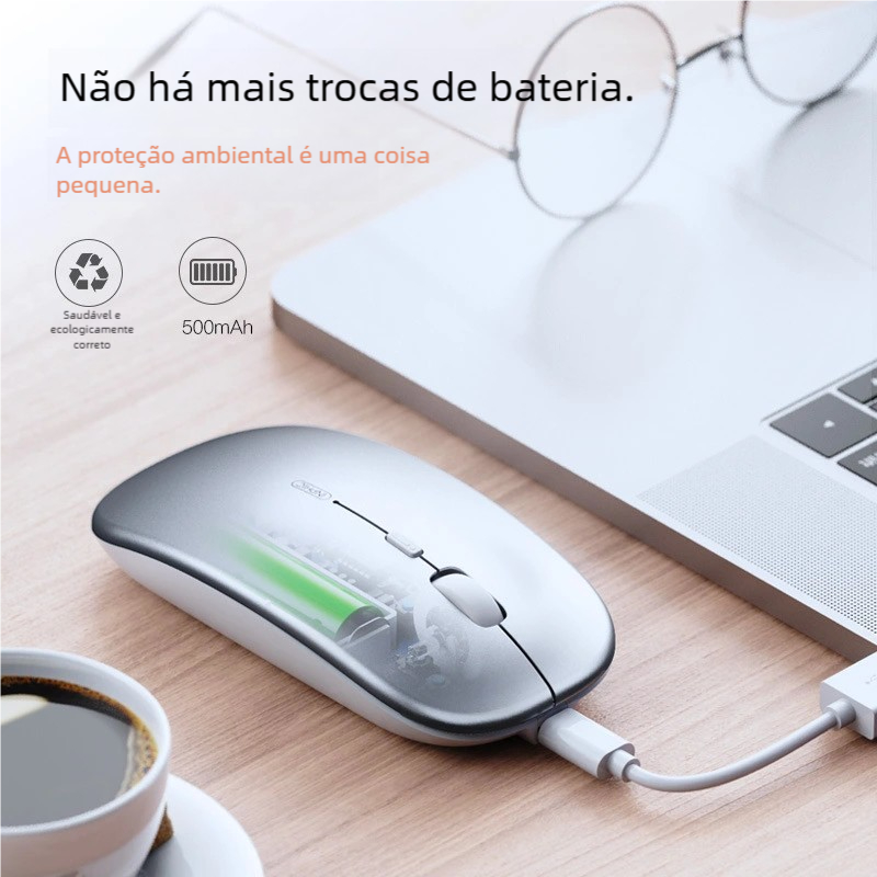 Mouse Sem Fio Wireless Com Bateria Interna Recarregavel  Led RGB Home Office