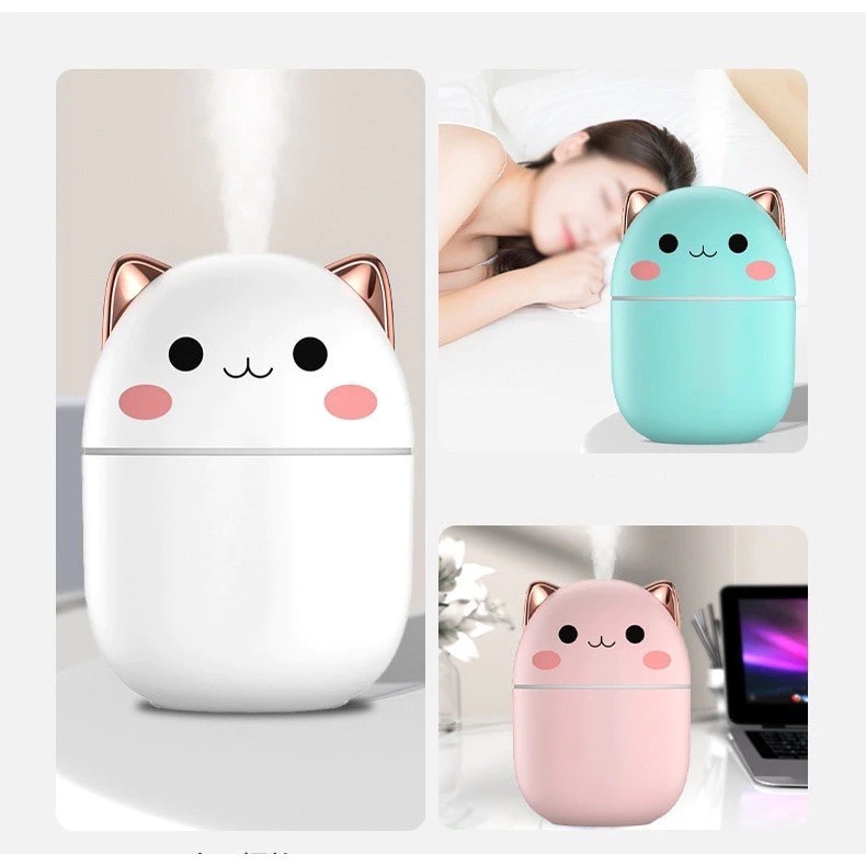 Umidificador Purificador De Ar Gatinho Com Led 250ML/Perfeito para Casa e Escritório/Silencioso/Difusor de Aroma