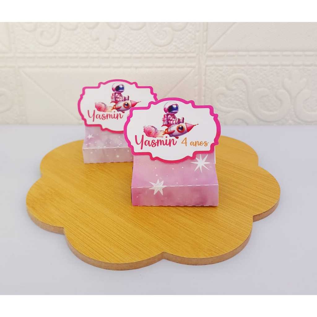 PORTA BIS DUPLO ASTRONAUTA ROSA  personalizados com aplique  - Lembrancinha de festa  infantil