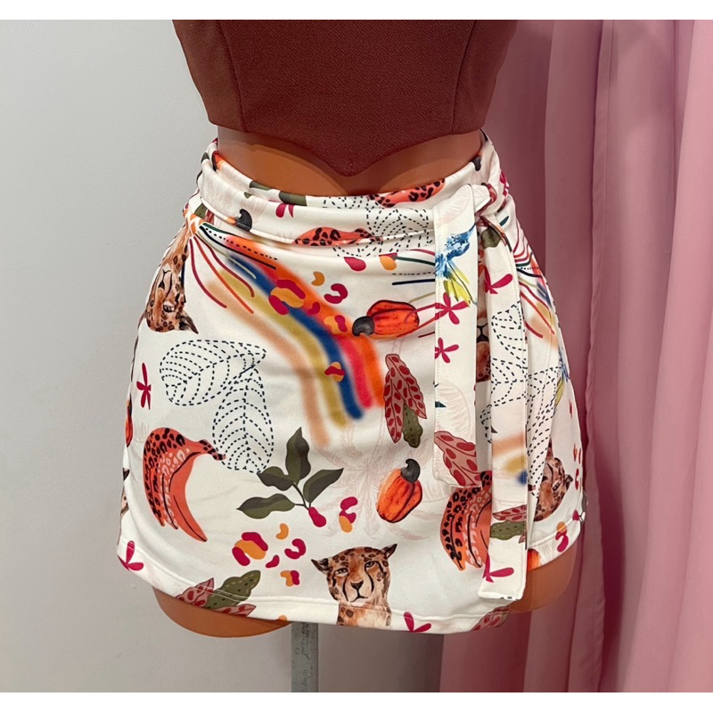 Short Saia Feminino Estampado look verão Short Saia Cintura Alta Paty Nordestina