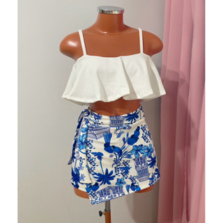 Conjunto Feminino Cropped e Short Saia 2 Peças Conjunto feminino look Réveillon roupa Natal ano novo conjunto estampado em Oferta na Shopee