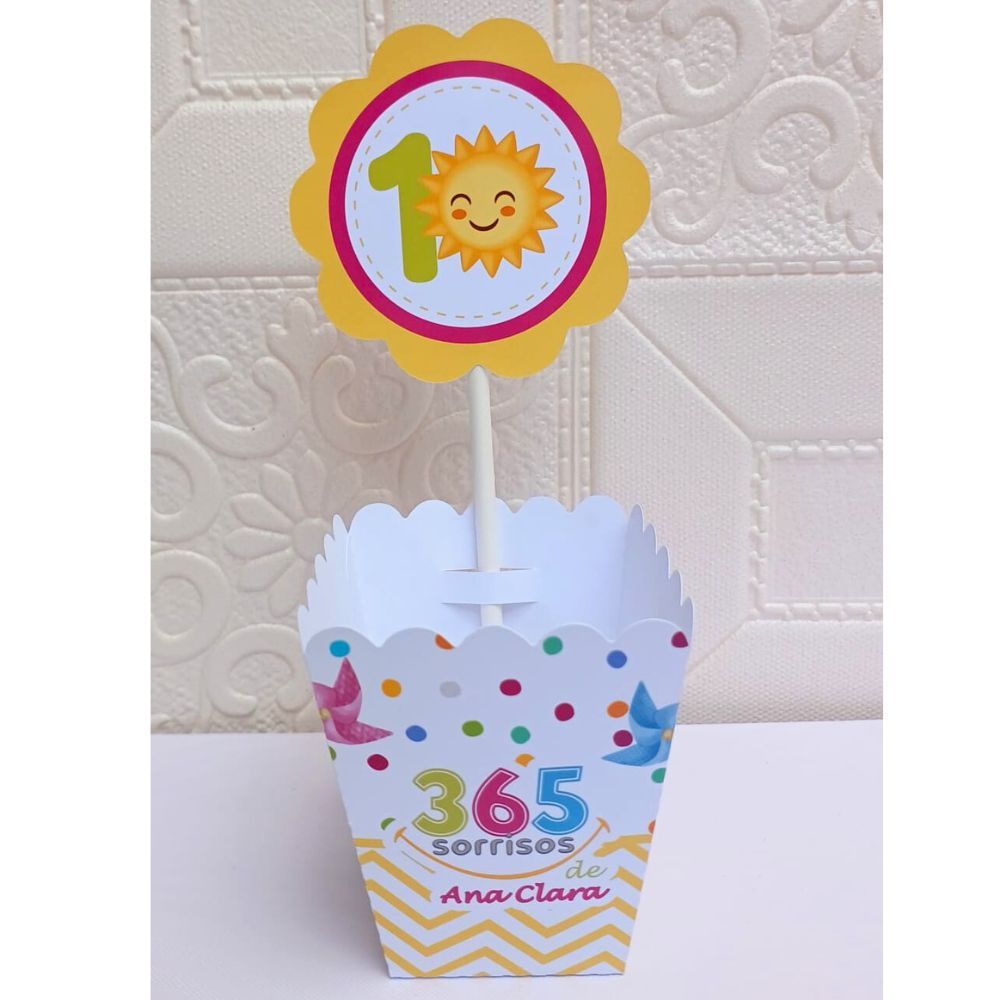 CENTRO DE MESA CACHEPOT 365 SORRISOS - Lembrancinha de mesa aniversário infantil - centro de mesa volta ao sol