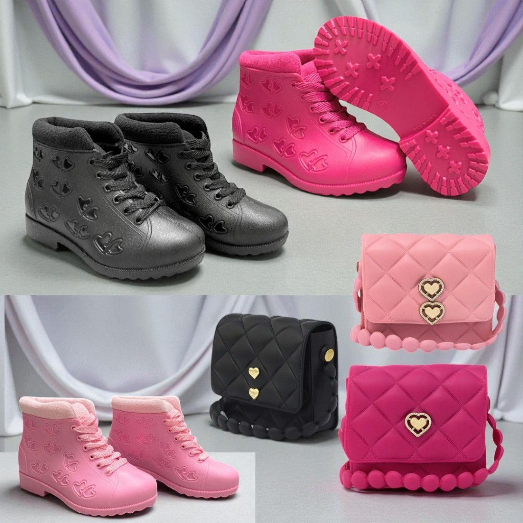 Conjunto Infantil Bota + Bolsinha Coração | Material Confortável e Impermeável Purple Store