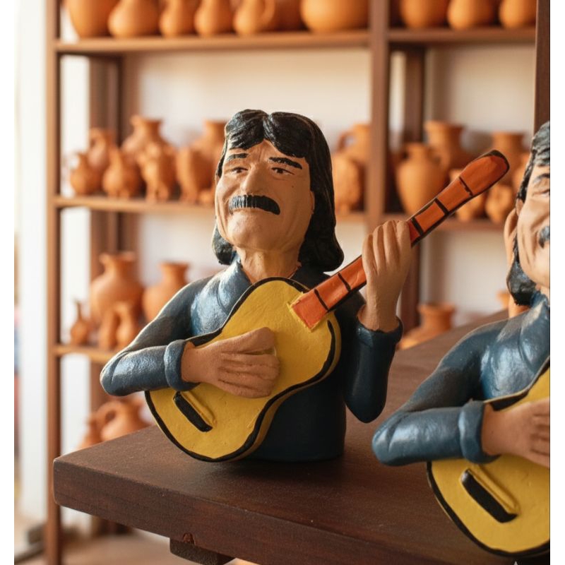 Busto 17cm Belchior Escultura Músico Violão Artesanato Argila MPB Nordestino Decoração Presente Fã Música