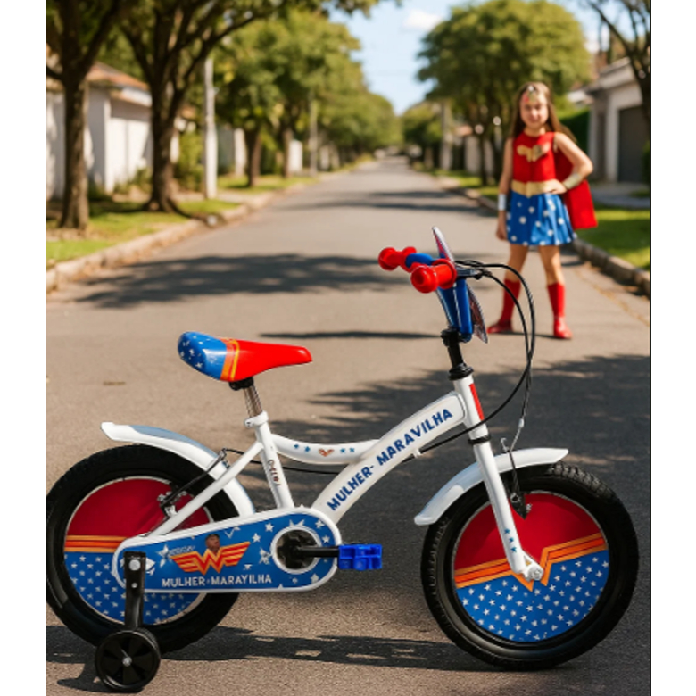 Bicicleta Infantil Super Herois Aro 16 Bike Menina Menino Super Hero Rodinhas Freio Segurança