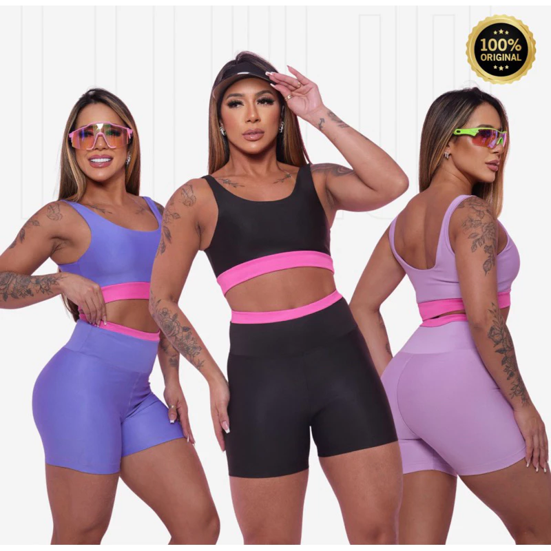 Conjunto Fitness Short Roupa de Academia Feminina Zero Transparência Suplex Premium — imagem 1