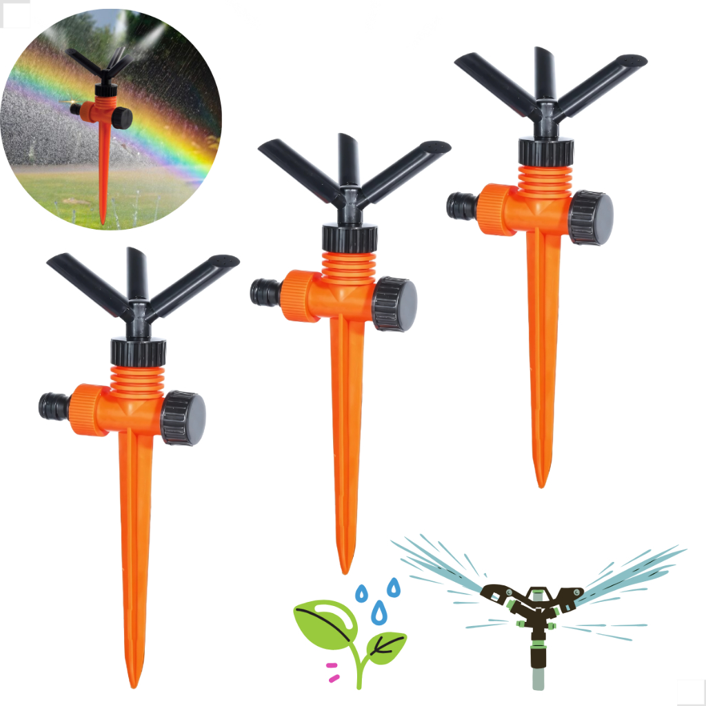 Kit 3 Irrigador Giratório Aspersor Jardim Quintal Horta Grama Gramado Campo Agricultura Irrigação