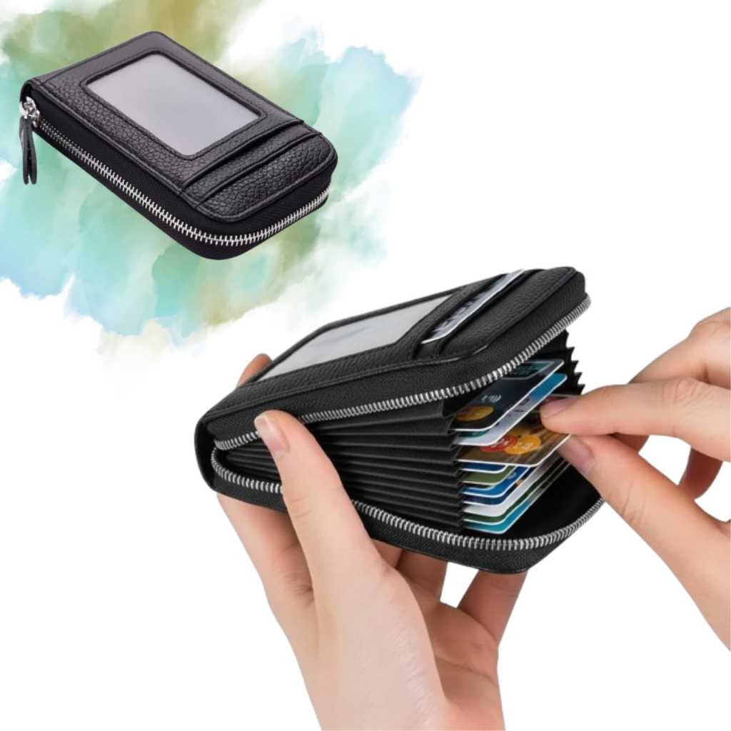 Carteira Cartão Crédito Couro Genuíno Bolso Fino Com Zíper