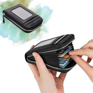 Carteira Cartão Crédito Couro Genuíno Bolso Fino Com Zíper em Oferta na Shopee