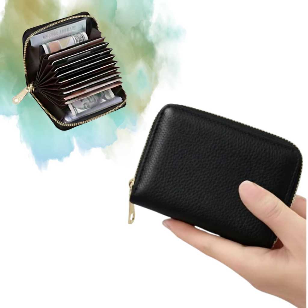 Carteira Porta Cartão Sanfona com Ziper em Couro Pequena em Oferta na Shopee