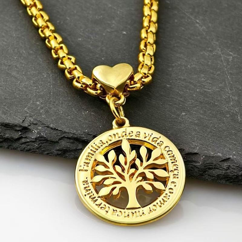 Colar Árvore da Vida 18K – Conjunto Feminino Elegante com Corrente Dourada em Oferta na Shopee