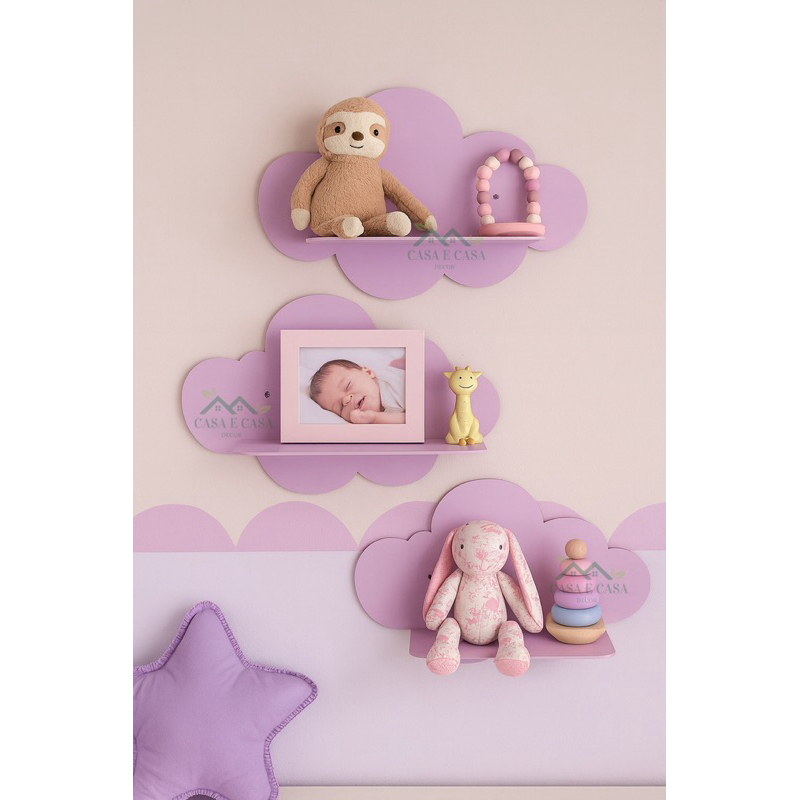 Kit Nuvem 3 nichos prateleiras decorativas para quarto de bebê Escolha sua cor em Oferta na Shopee