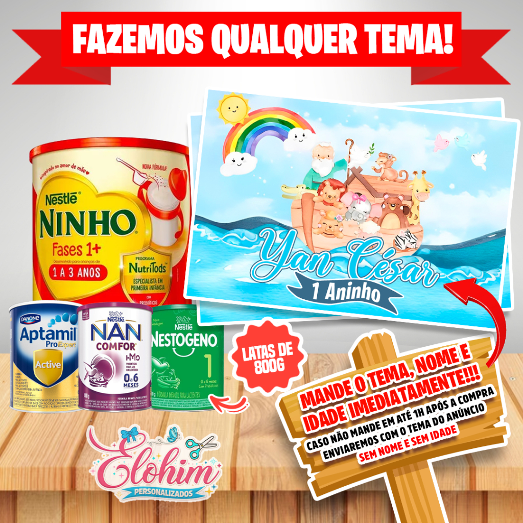 Rótulo Adesivo para Lata de Leite 800g (FAZEMOS QUALQUER TEMA) Arca de Noé
