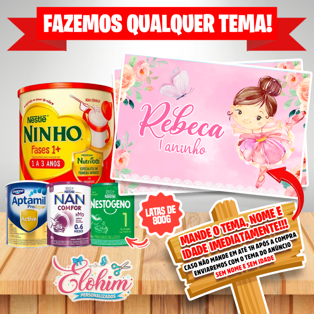 Rótulo Adesivo para Lata de Leite 800g (FAZEMOS QUALQUER TEMA) Bailarina