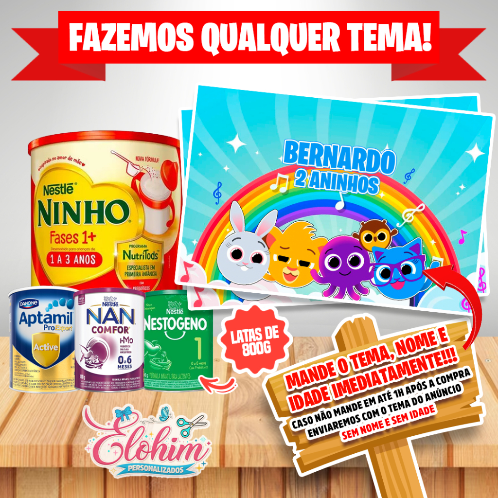 Rótulo Adesivo para Lata de Leite 800g (FAZEMOS QUALQUER TEMA) BOLOFOFO