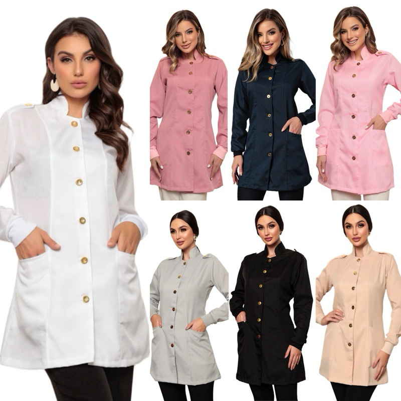 Jaleco Feminino Gola Padre Bless Várias Cores Gardenia Uniformes em Oferta na Shopee