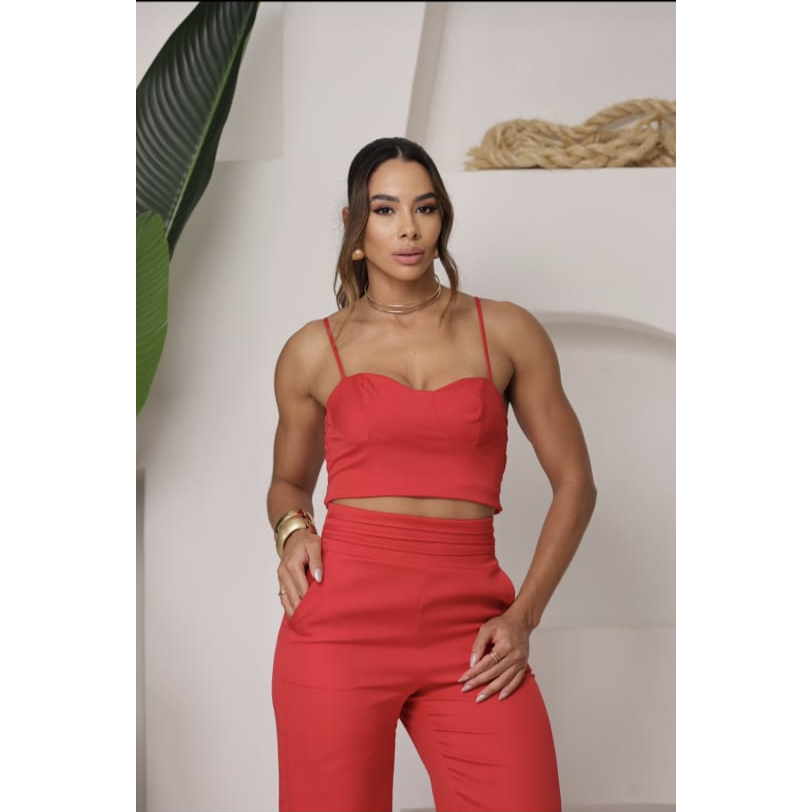 Conjunto Alfaiataria Feminino Social Elegante Leve e Confortável Cropped e Calça Moderno e Sofisticado