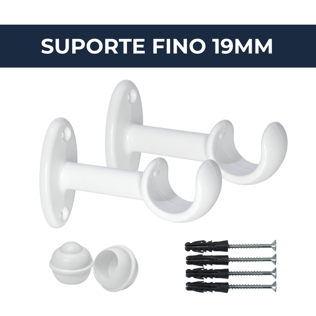 Suporte de Cortina Simples Para Varão Fino 19mm Kit Instalação Acompanha Ponteira De Varão