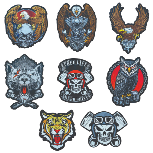 Patch Bordado Grande Costas Àguia Caveira Coruja Tigre Lobo Motociclismo, Rock