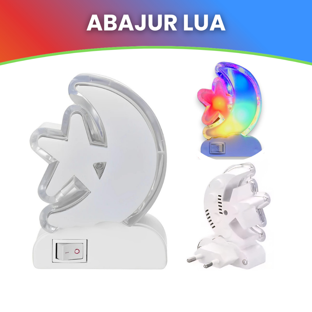Abajur Luminária LED LUA Infantil Kit Tomada Bivolt Luz Noturna Quarto Bebê Criança Decoração