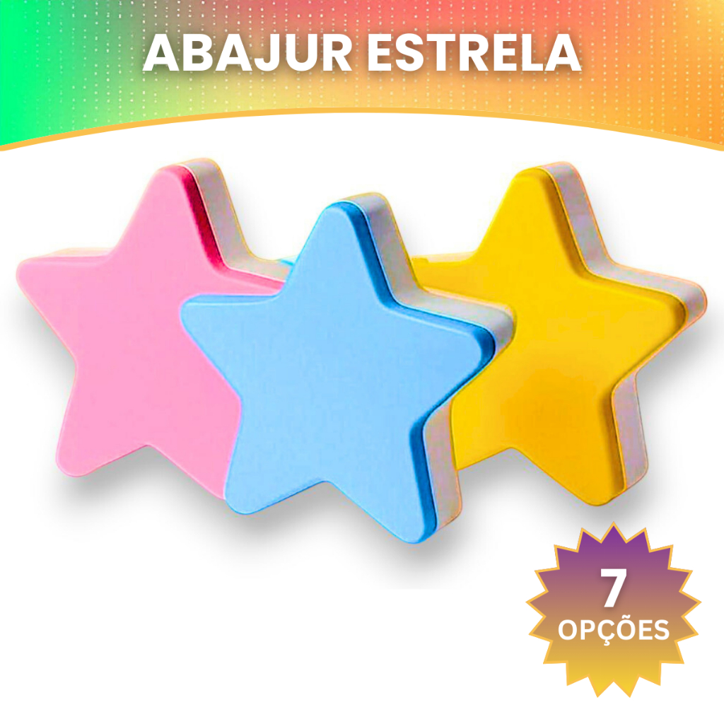 Abajur Luminária LED Estrela Infantil Kit Tomada Bivolt Luz Noturna Quarto Bebê Criança Decoração