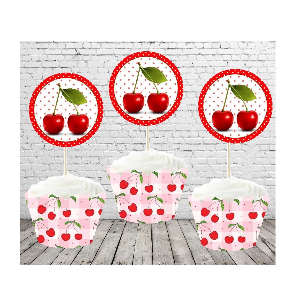 KIT SAIA DE CUPCAKE + TOPPER CEREJINHA MESVERSARIO, ANIVERSÁRIO, LEMBRANCINHA