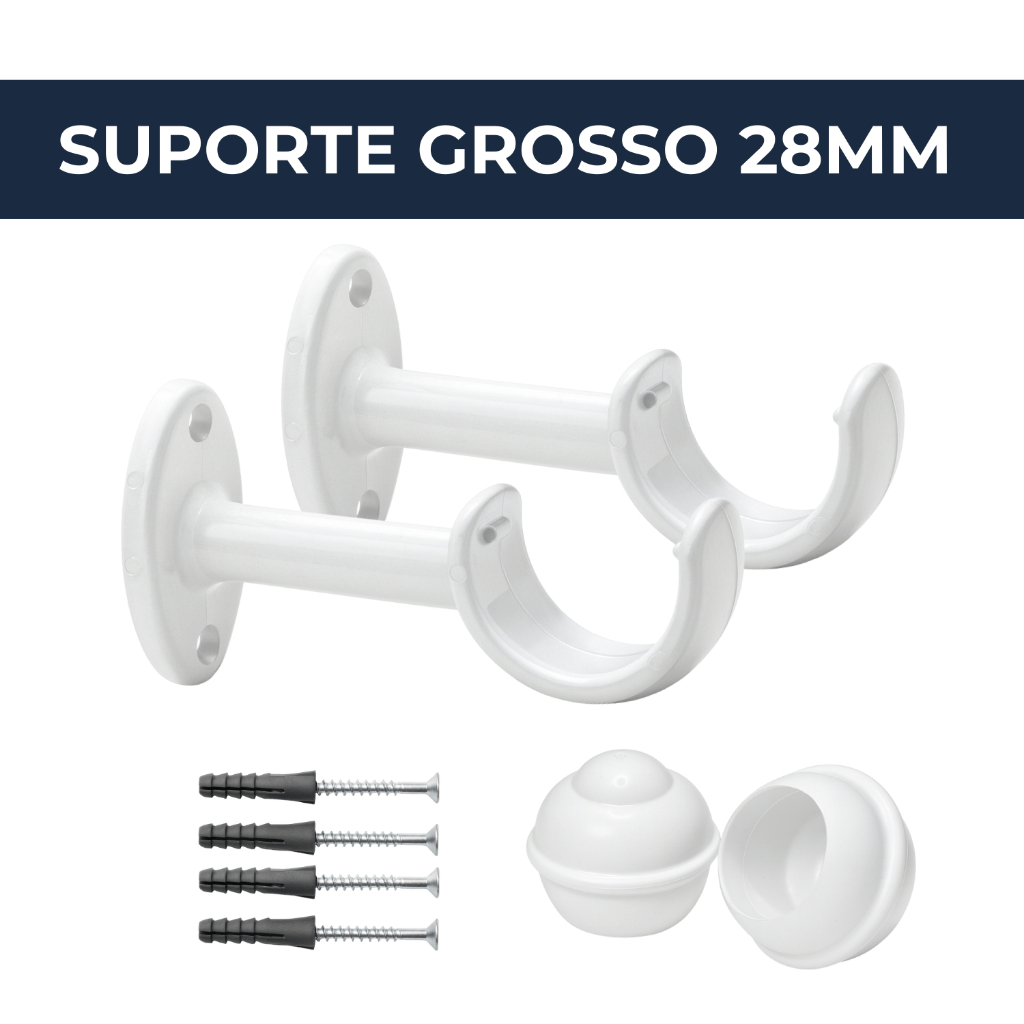 Suporte de Cortina Para Varão Grosso 28mm Kit Instalação Acompanha Ponteira Para Varão Várias Cores