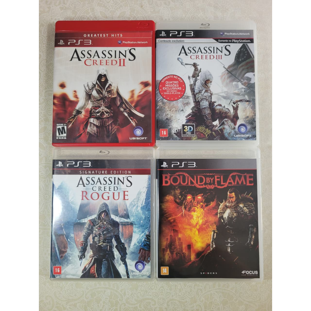 Lote de jogos PS3 - Assassin's Creed 2, Assassin's Creed 3, Assassin's Creed Rogue, Bound by Flame