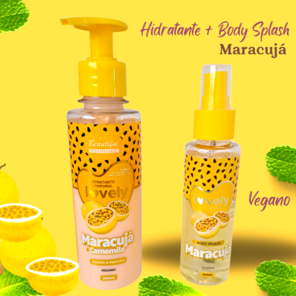 Kit  Body Splash+Hidratante Maracujá-Lovely | Vegano | Maracujá+Camomila|Perfume Fresco