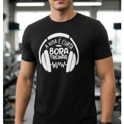 Camiseta masculina 100% algodão treino academia estampada confortável camisa gola redonda  preta